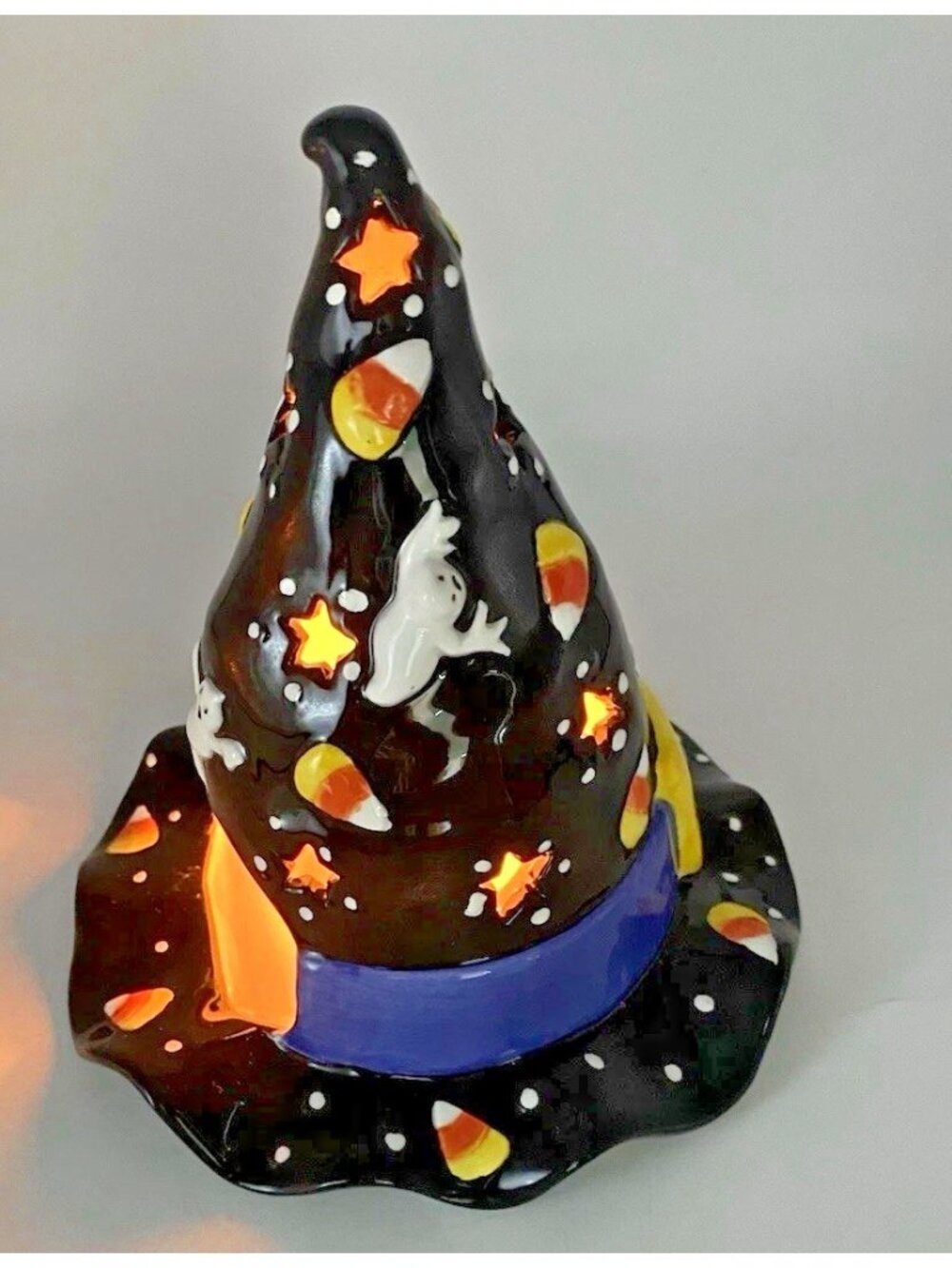 Bella Casa By Ganz Halloween Witch Hat Tealight Candle Holder Candy Corn Ghosts - Picture 4 of 16